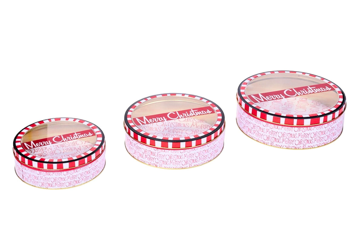Christmas Round Metal Gift Box Set of 3 L:22x7.2cm M:20x6.5cm S:17x6cm