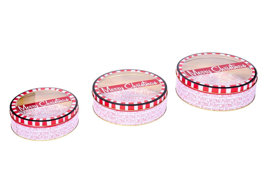 Christmas Round Metal Gift Box Set of 3 L:22x7.2cm M:20x6.5cm S:17x6cm