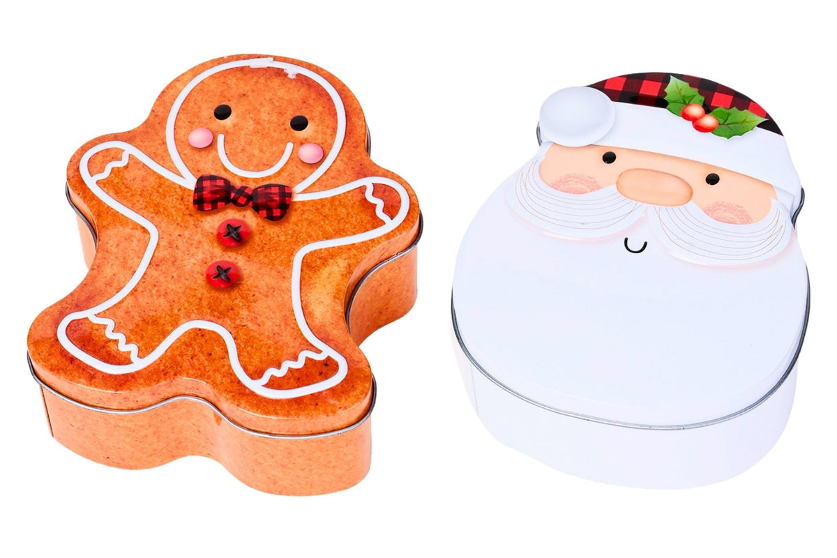 Metal Christmas Gingerbread/Santa Gift Box 11.5x13x5cm 2 Asstd
