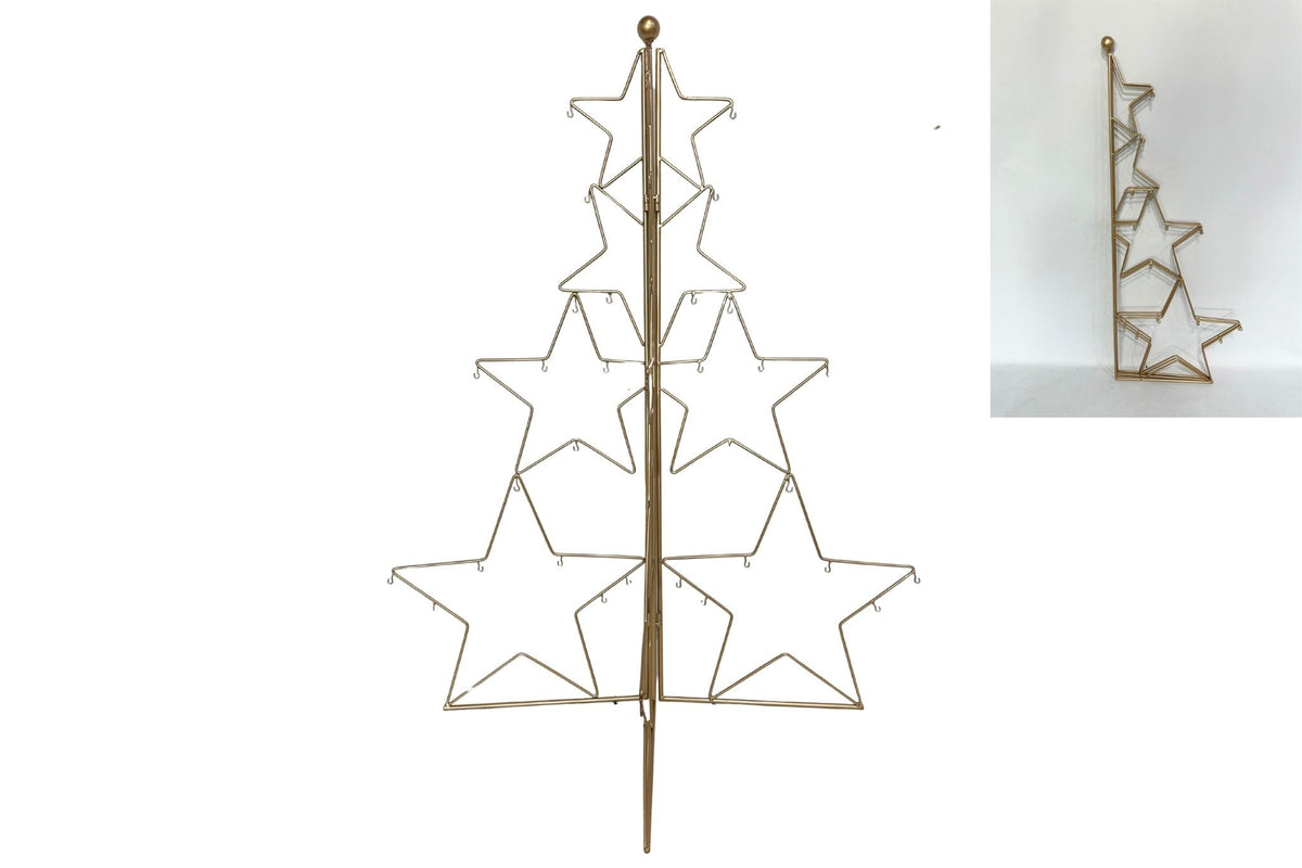 Metal Gold Wireframe Star Tree Foldable 73x0.5x111cm