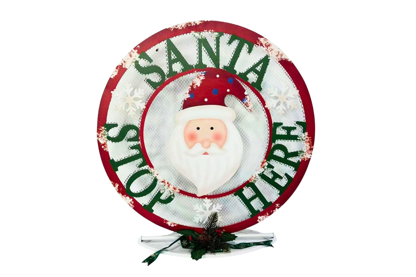 Metal Xmas Sign Santa Stop Here 23x7x23.5cm