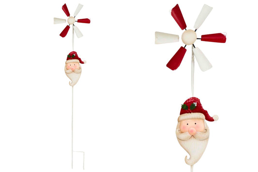 Metal Santa Claus Face w/Spinner Garden Stake 24x111cm