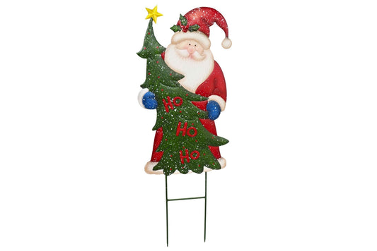 Metal Santa Claus Holding Tree Garden Stake 45x120cm