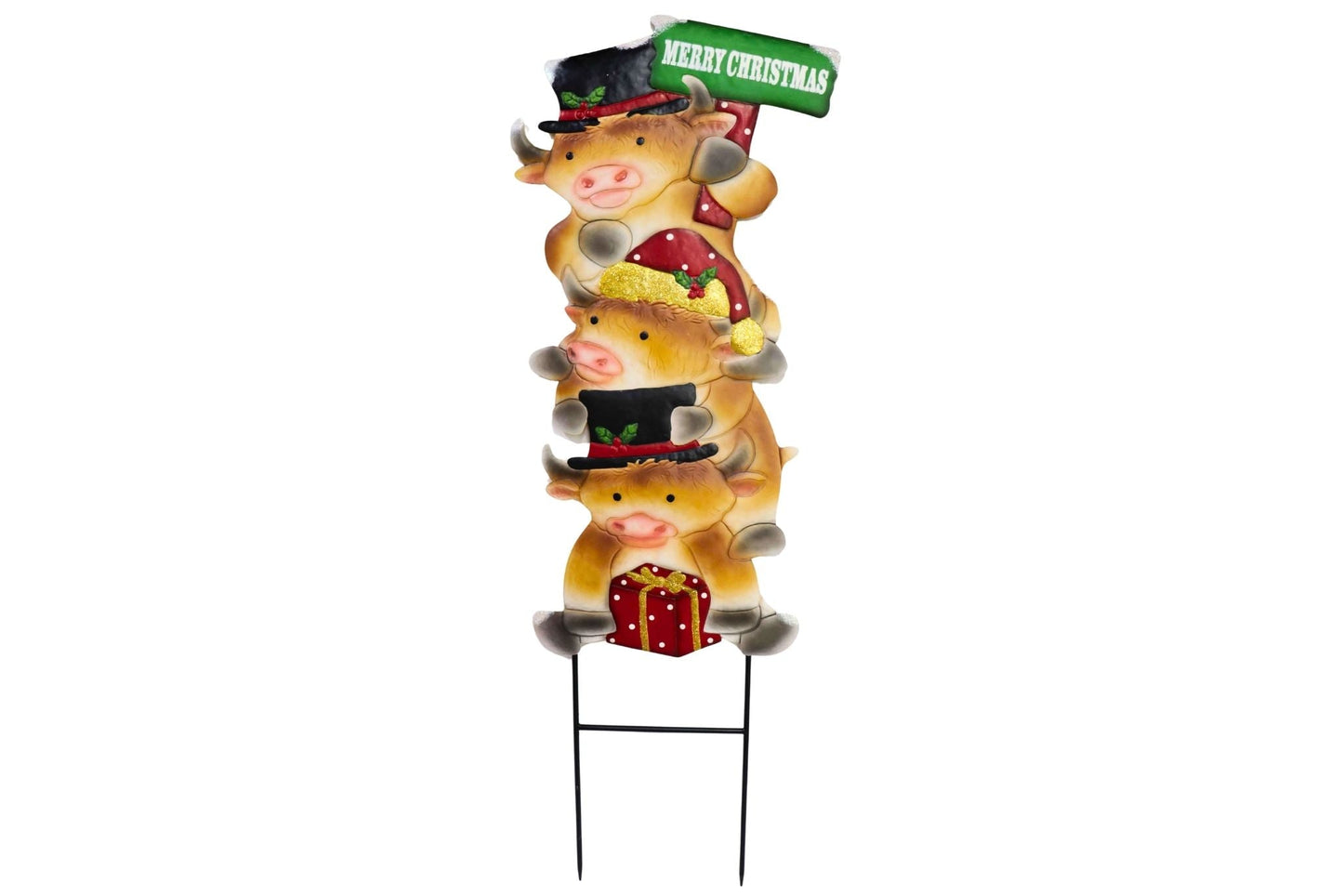 Metal Stacked Highland Cow Garden Stake 37x120cm