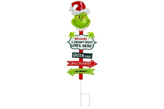 Metal Grumpy Green Face w/Multi Signs Garden Stake 28x103cm