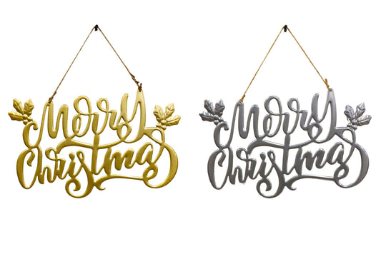 Metal Wall Hanging Merry Christmas Sign 42x24cm 2 Asstd