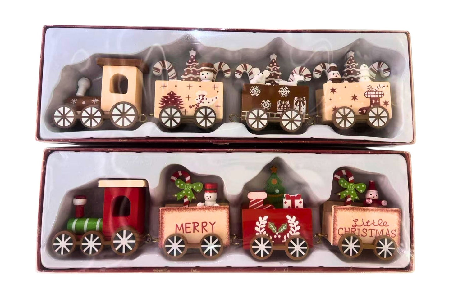 Wooden Xmas Train Decoration 26cm 2 Asstd