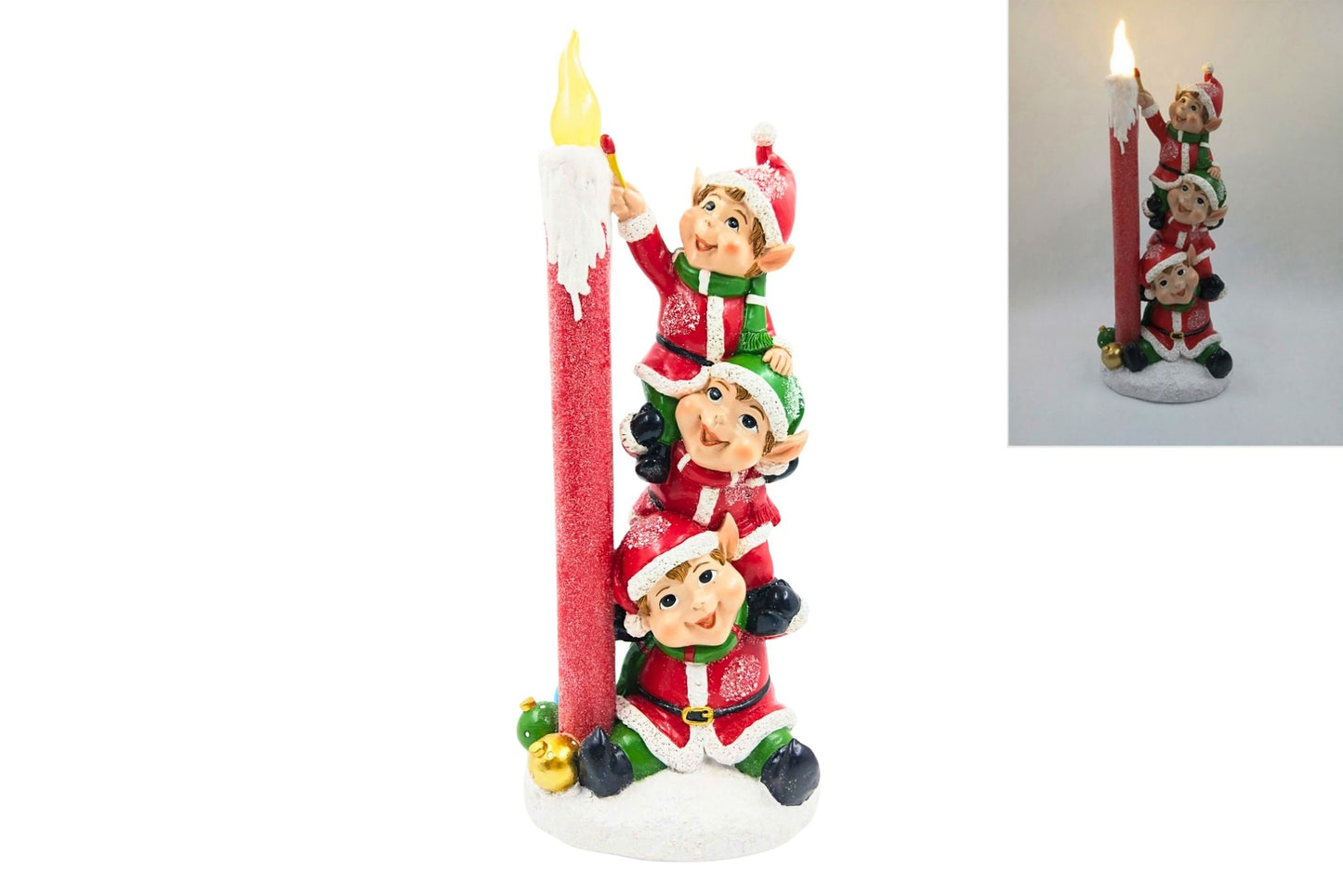 Resin Stacked Elves w/LED Candle B/O 13.5x11.2x34cm