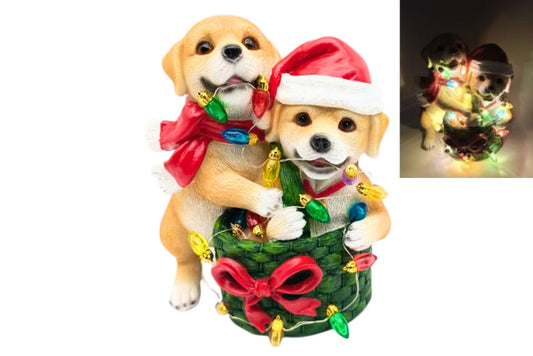 Resin Dogs w/String Lights 17.2x11x18.6cm