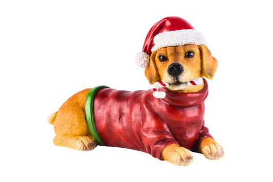 Resin Dachshund Dog w/Candy Cane 22x9.5x15cm