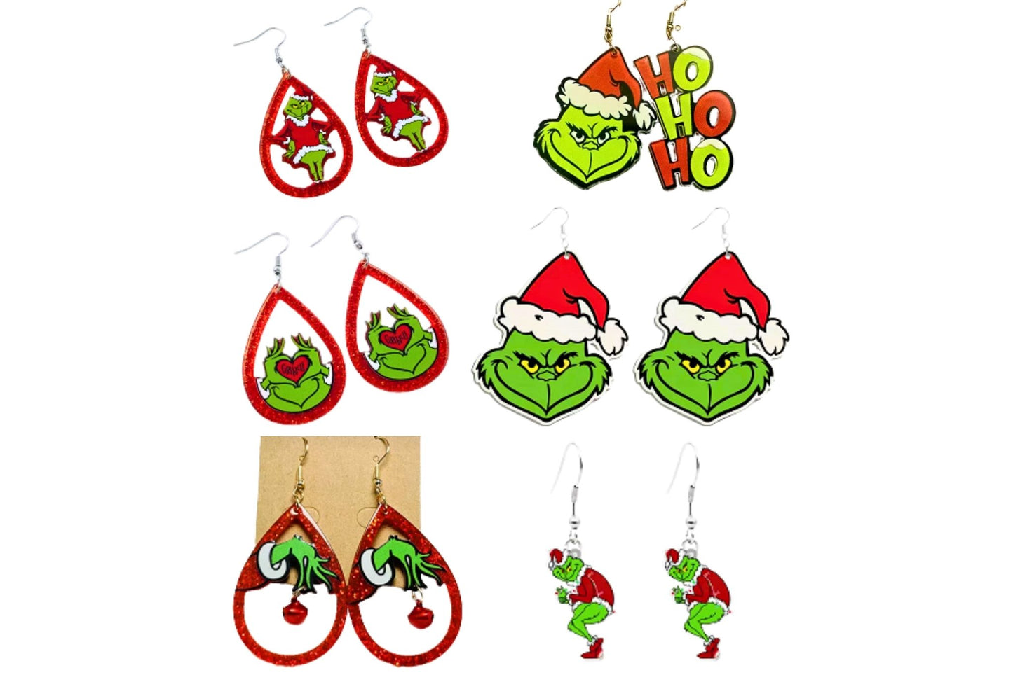 Grumpy Green Xmas Earrings Asstd Hanger Display