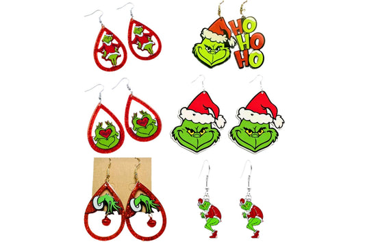 Grumpy Green Xmas Earrings Asstd Hanger Display