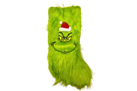 Plushed Stocking with Embroidery Grumpy Green 23x39cm