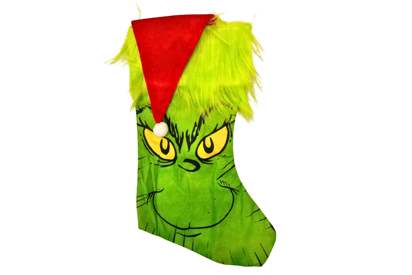 Plushed Stocking Printed Grumpy Green Face 38x25cm