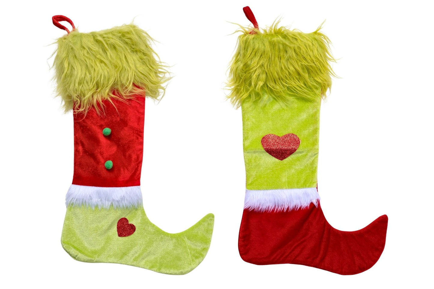 Plushed Stocking Elf look Grumpy Green 50x29cm 2 Asstd