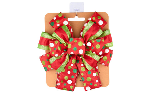 Ribbon Bow Green & White Dots 30x100cm