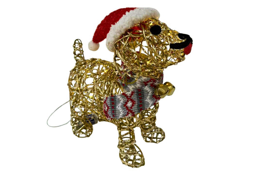 LED Twisted Gold Wire Mesh Xmas Dog 33x14x34cm