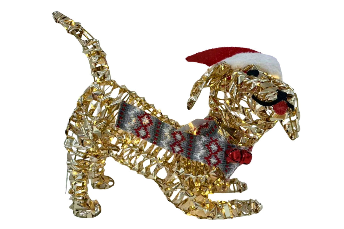 LED Twisted Gold Wire Mesh Xmas Dog 43x14x40cm