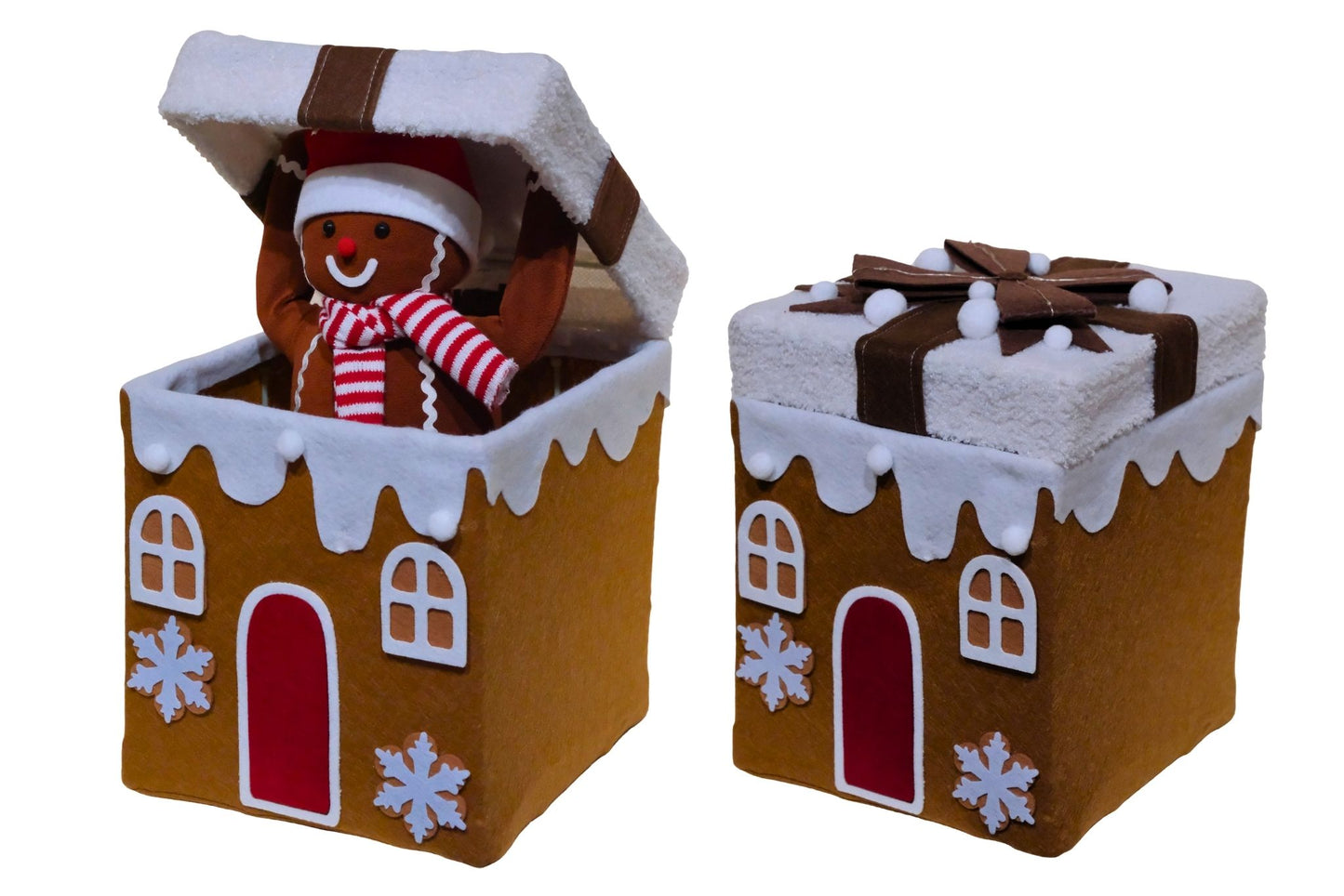 Moving Musical Gingerbread Man Gift Box w/Open-Close Action And Lights, Sound Sensor & Try-Me Button B/O