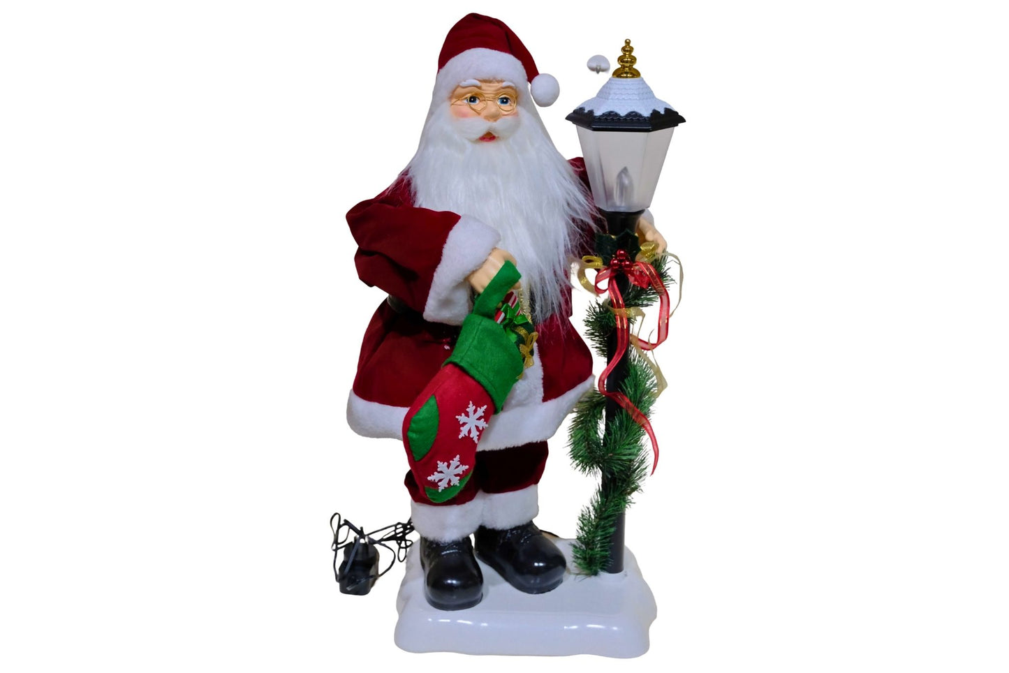 Mr Santa Holding Light Pole w/Light & Sound 70cm