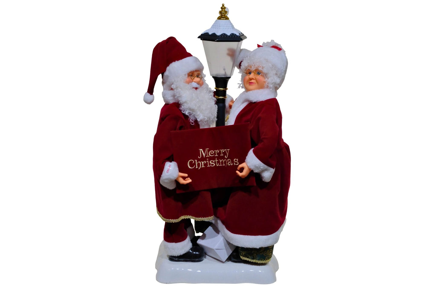 Mr & Ms Santa Around Light Pole Merry Christmas w/Light & Music 60cm
