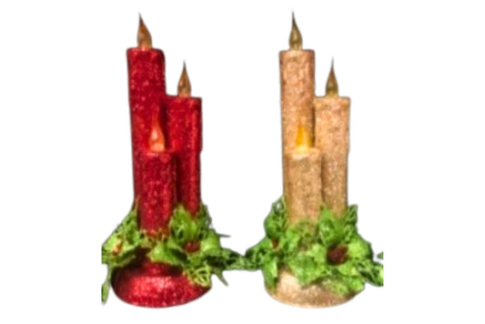 Glitter LED Trio Candle Round 15x10cm 2 Asstd B/O