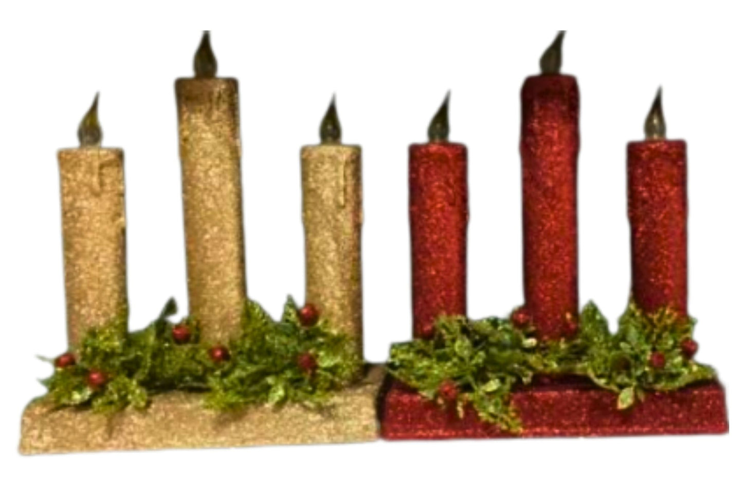 Glitter LED Trio Candle Rect. 24x19cm 2 Asstd B/O