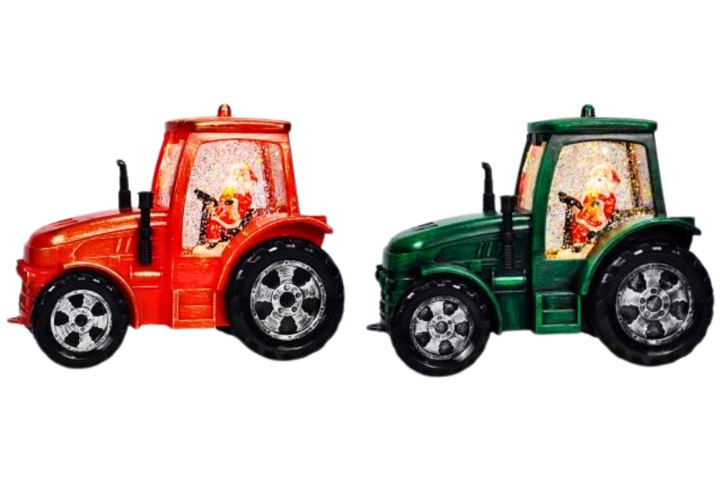 Santa Claus Tractor Snow Globe w/Light & Music 20x16x11cm 2 Asstd USB or B/O