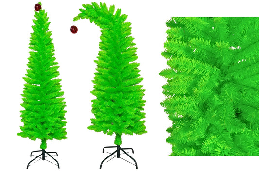 Straight/Bending Grumpy Green Xmas Tree w/Chrome Red Bauble Metal Base 330T 150cm