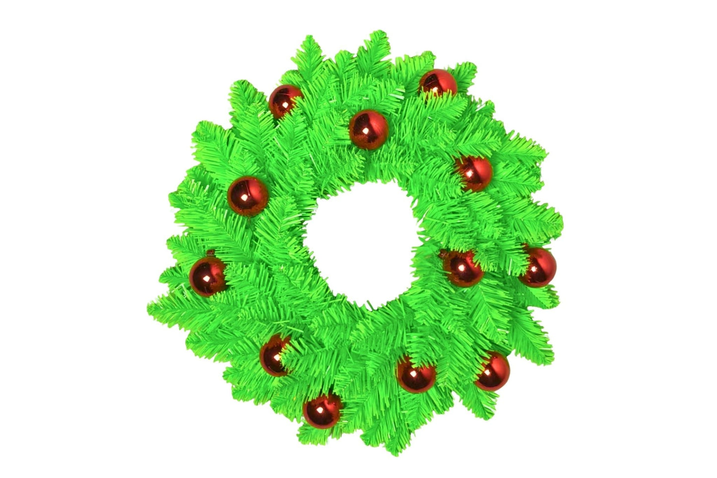 PVC Green Wreath w/12pcs Chrome Red Baubles 40cm