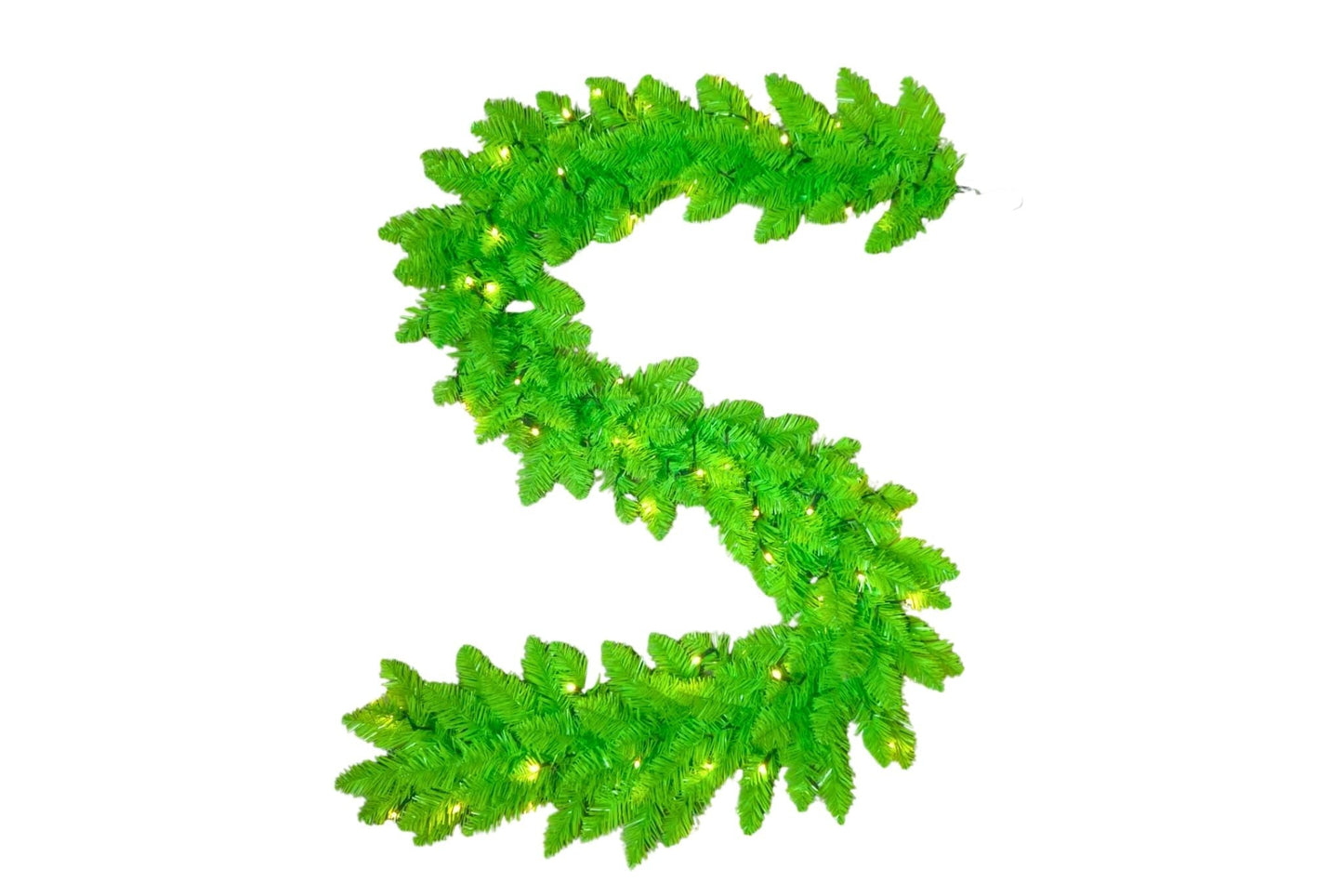 PVC Green Garland w/50x Warm White Lights 180cm B/O 8-Light Modes