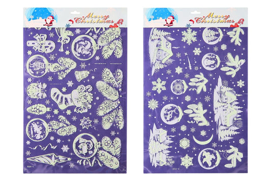 Glow in the Dark Christmas Stickers 32x50cm 6 Asstd
