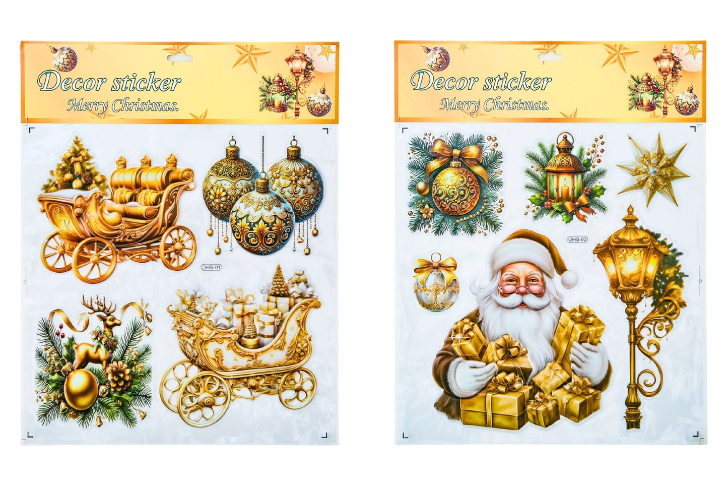 3D Gold Christmas Stickers 31.5x39.5cm 6 Asstd