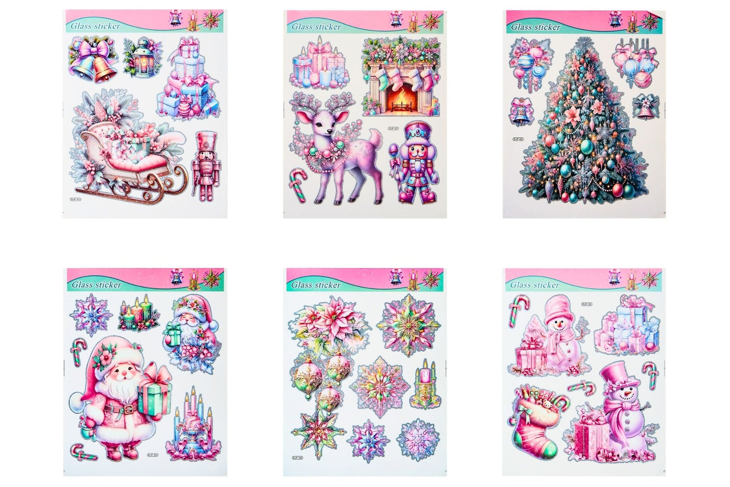 Pink & Glitter Christmas Stickers 31x38cm 4 Asstd