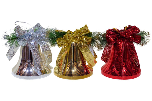 Plastic Hanging Jingle w/Sequin Bow & Leaves 22x20cm 3 Asstd