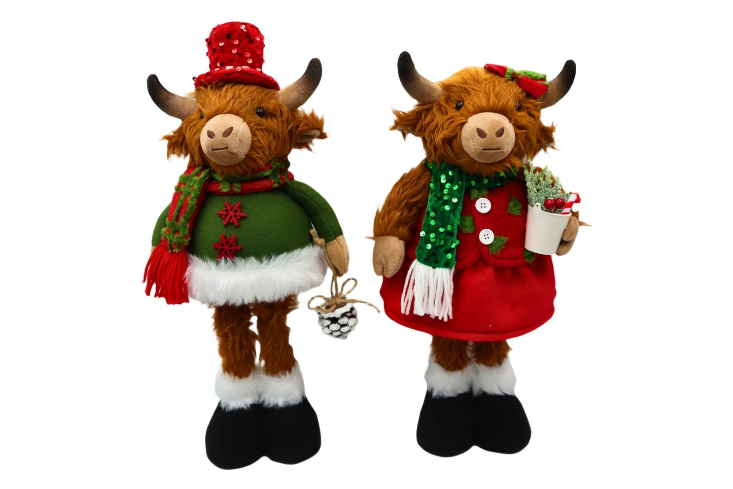 Plush Xmas Wobble Highland Cow 2 Asstd 19x15x44cm