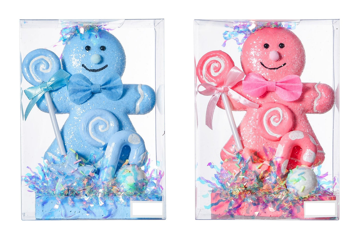 Xmas Ornament Gingerbread Man Holding Candy Cane 11x6x18cm 2 Asstd