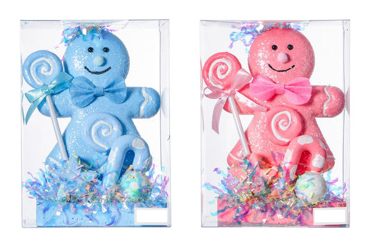 Xmas Ornament Gingerbread Man Holding Candy Cane 11x6x18cm 2 Asstd