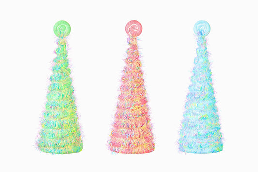 Xmas Tinsel Tree w/Lollipop Top 30x10cm 3 Asstd