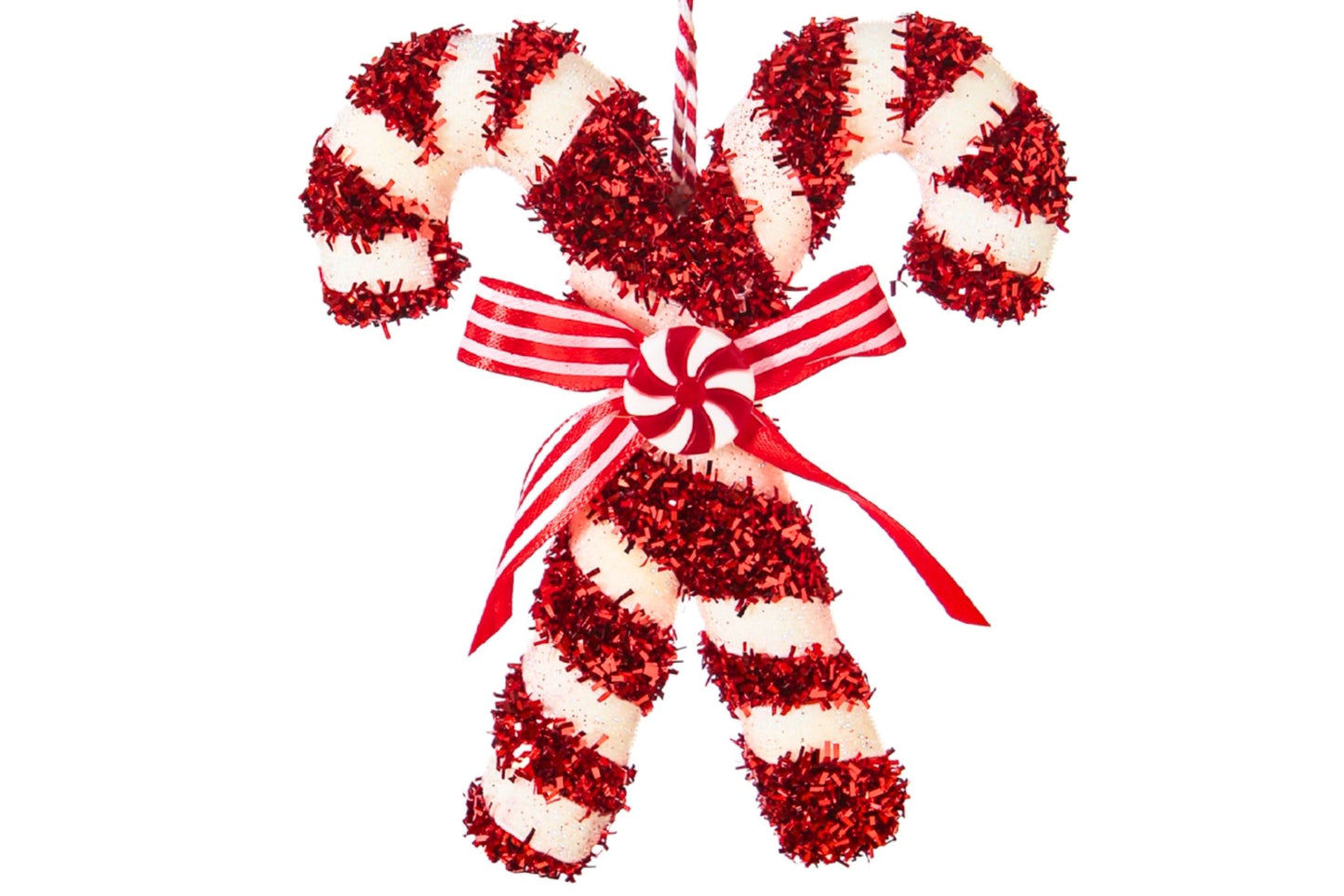 Xmas Ornament Tinsel Candy Cane Cross 14x15cm