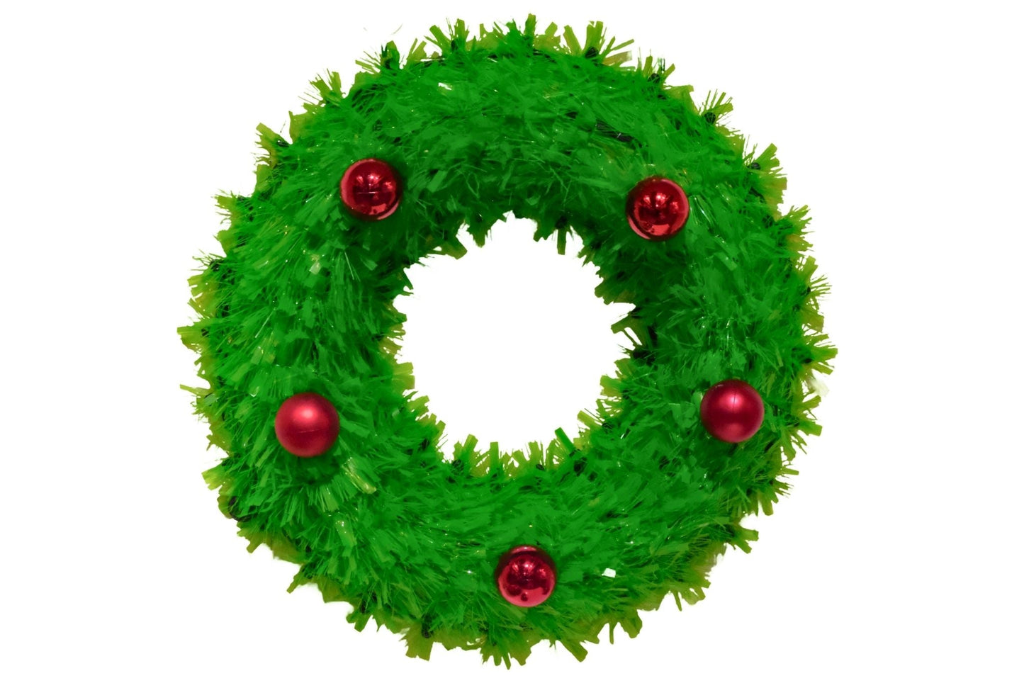 Tinsel Wreath w/Baubles Green/Red 40cm