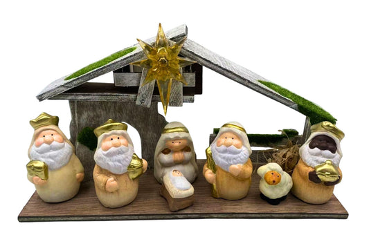 Nativity Scene w/Santa Figurines Light Up B/O 30.5x10x16cm
