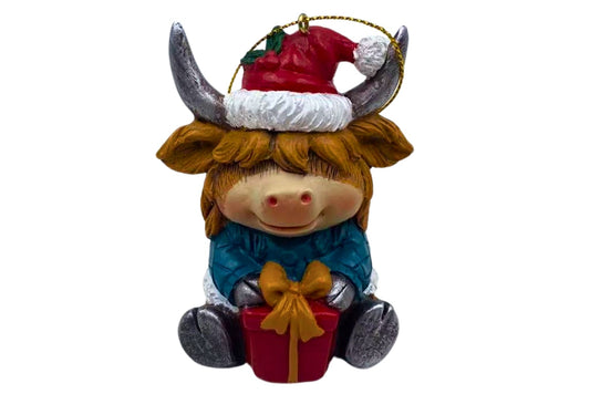 Xmas Ornament Highland Cow 6.5x5x8.5cm