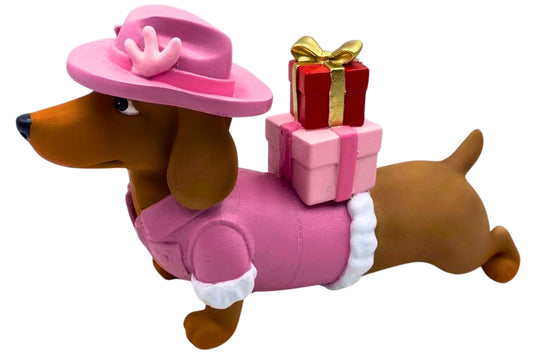 Xmas Pink Dachshund 24.7x8.3x14cm