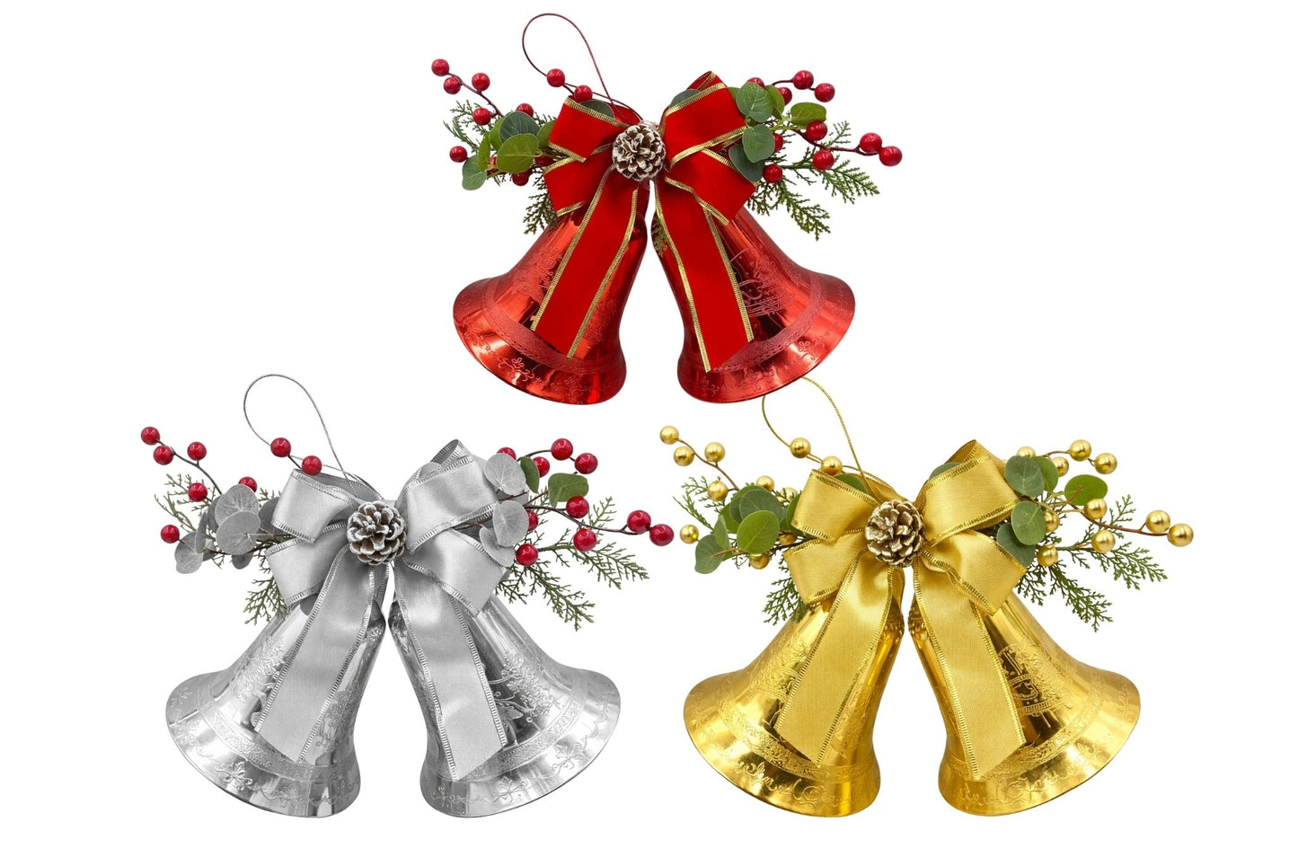 Xmas Jingle Dual w/Bow & Greenery 30x17cm 3 Asstd
