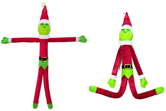 Hanging Elf Grumpy Green Bendable Legs 38cm 2 Asstd Red/Green