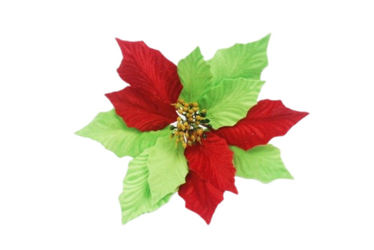 Red & Green Poinsettia Floral Decoration Pick 35cm