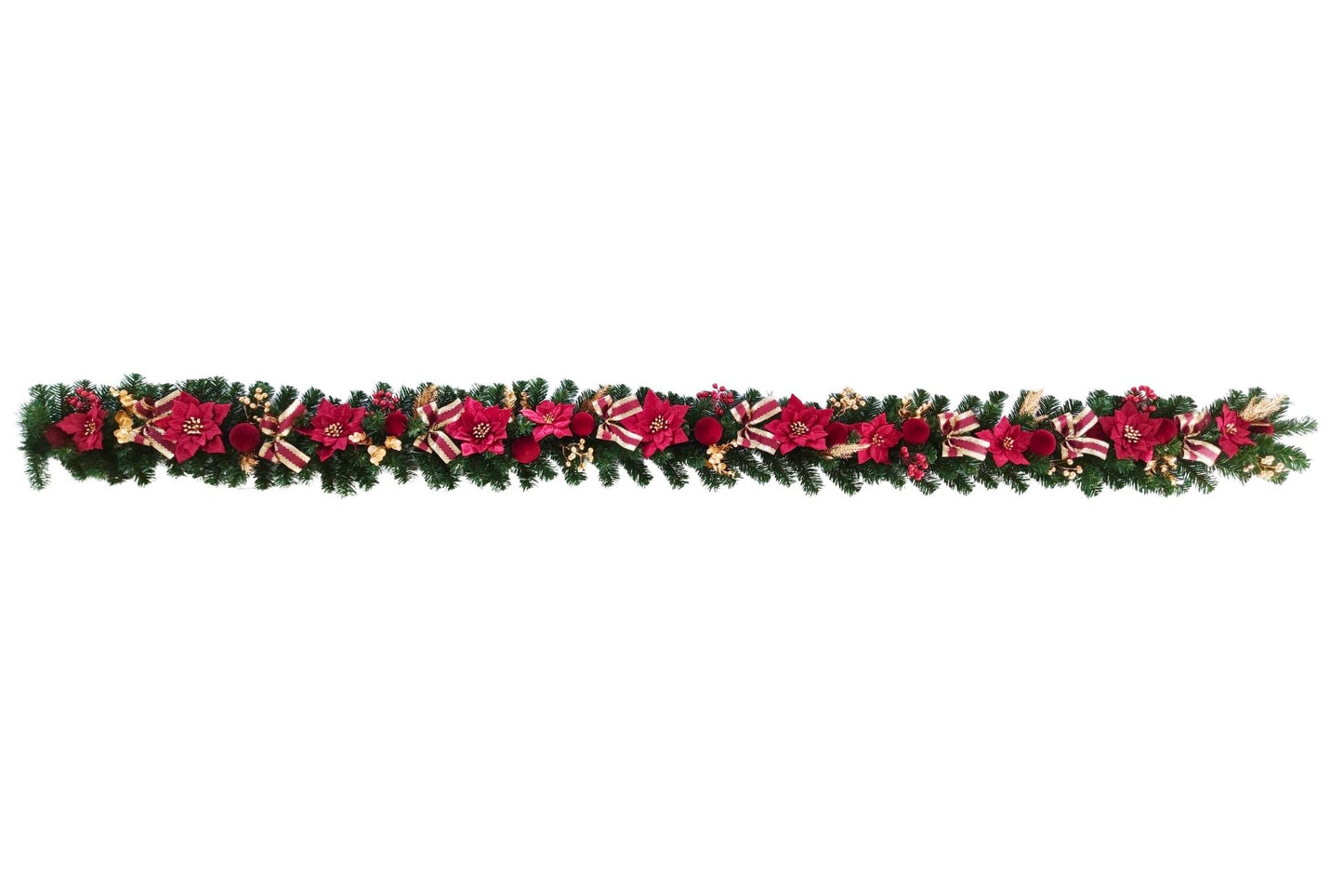 Green PVC Garland w/Red/Gold Decoration 180cm