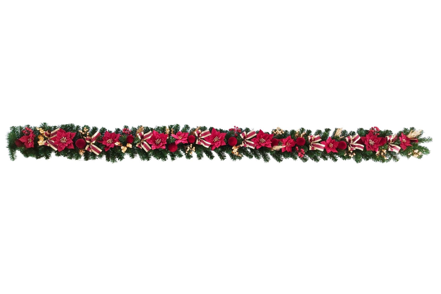 Green PVC Garland w/Red/Gold Decoration 270cm