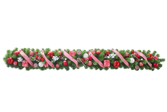 Green PVC Garland w/Red/White Decoration 180cm
